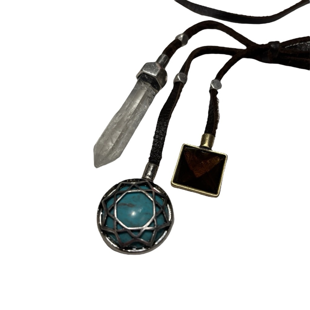 Bohemian Brown Lucky Brand Necklace with Crystal and Turquoise Accents - Picture 3 of 4